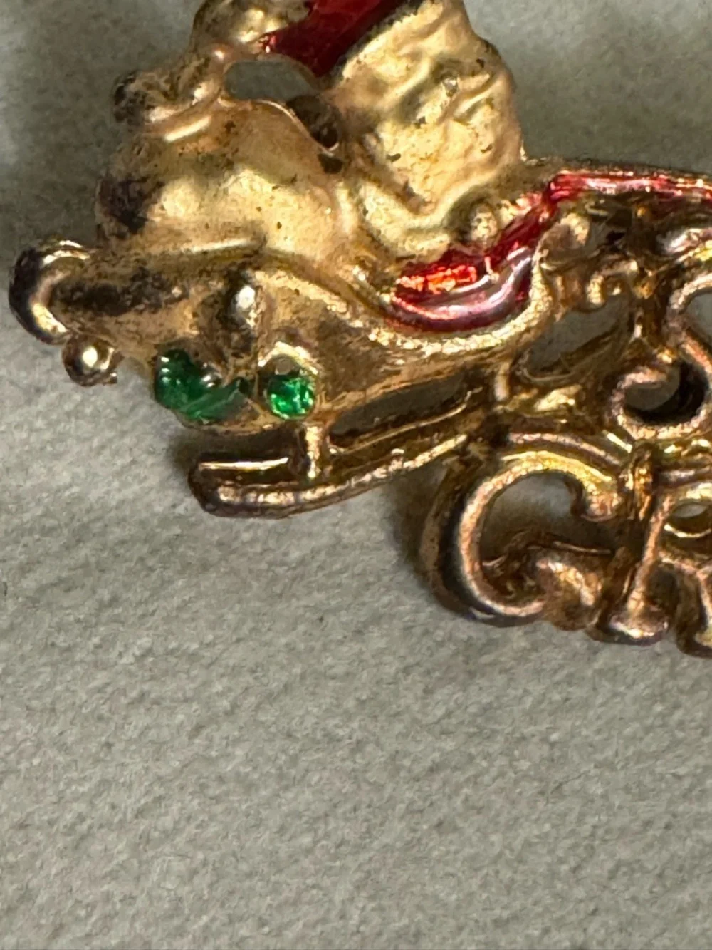 Season's Greetings Gold-tone Santa Sleigh Pin with Red & Green Accents